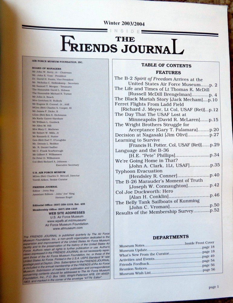 FRIENDS JOURNAL - Air Force Museum Foundation - Two (2) Issues 2002-2004