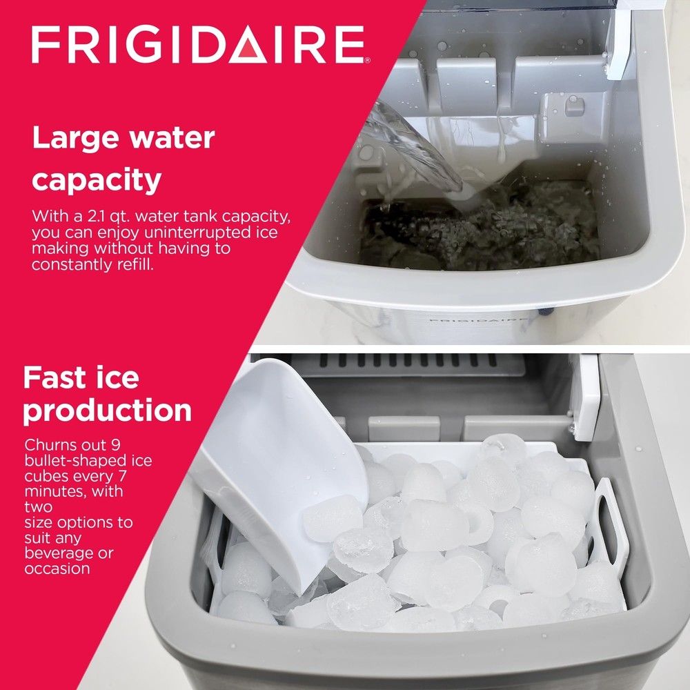 Frigidaire Countertop Ice Maker Compact Machine 26 lbs per day Stainless