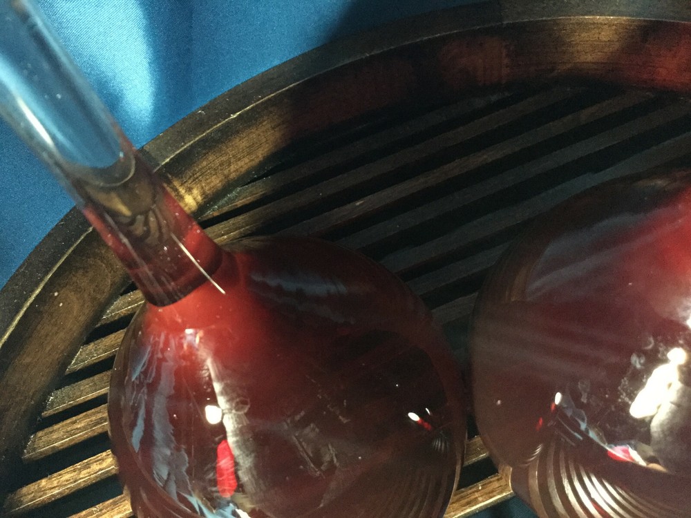 two ruby Red Clear stem handblown water wine goblets Glasses 9 3/4'' exc
