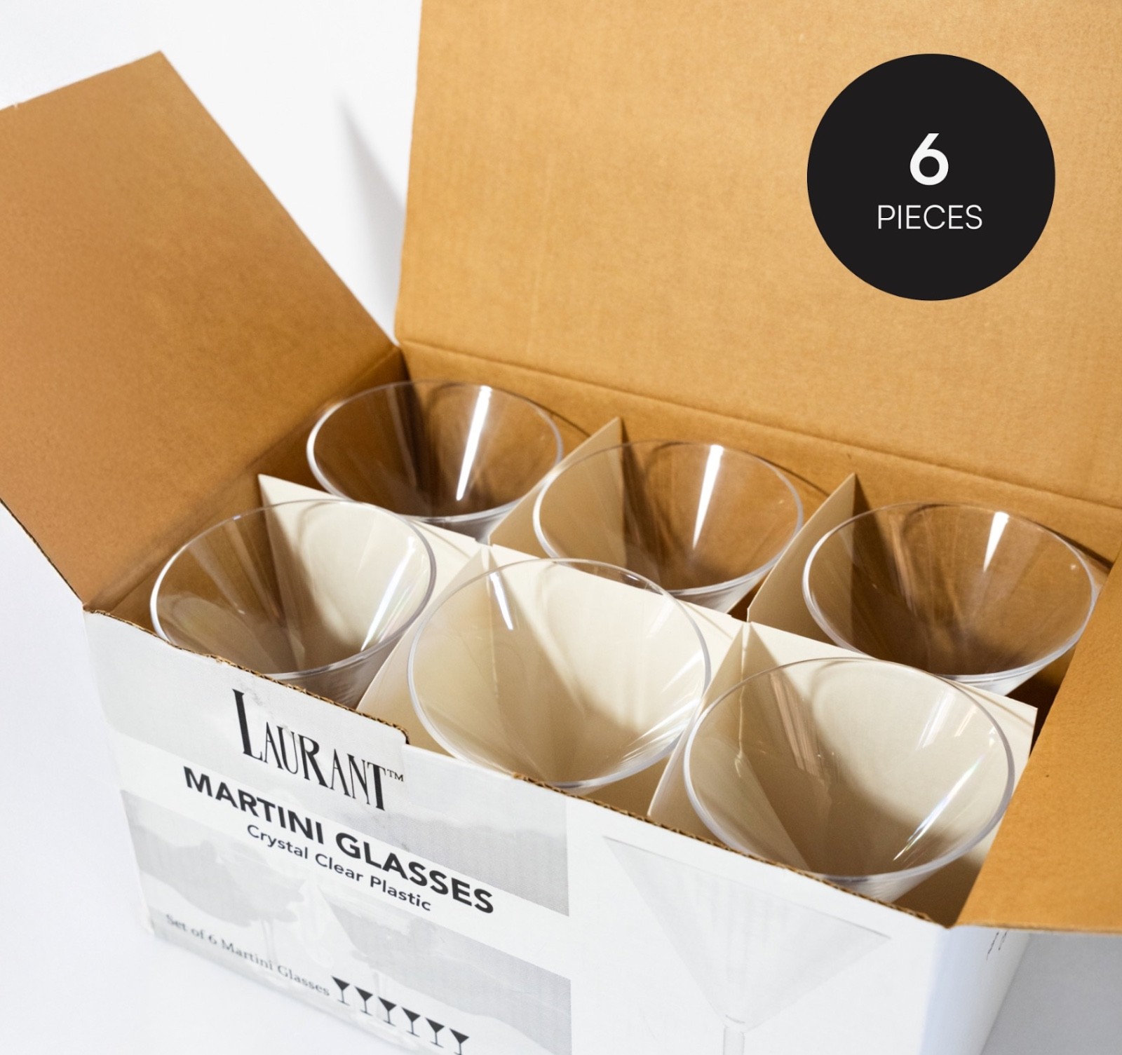 LAURANT Crystal Clear Plastic Martini Glasses 10 oz. oz Set of 6 BPA Free