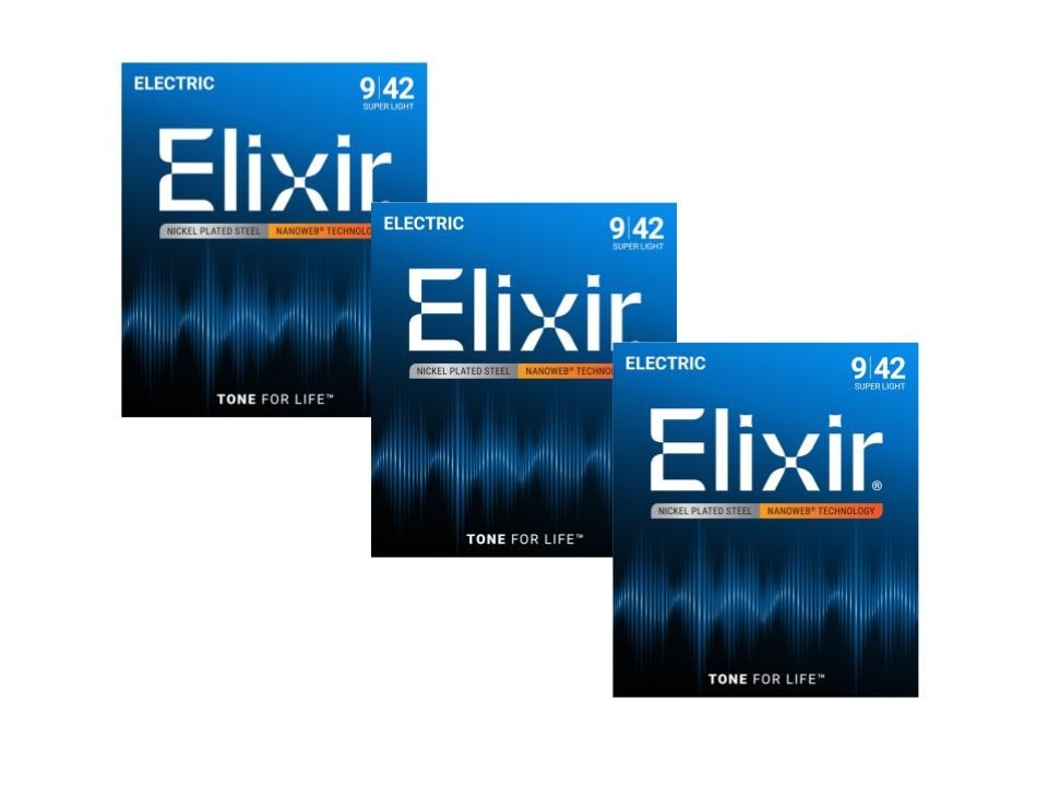 *3 SETS ELIXIR NANOWEB 12002 NICKEL PLATED ELECTRIC GUITAR STRINGS LIGHT -9-42*