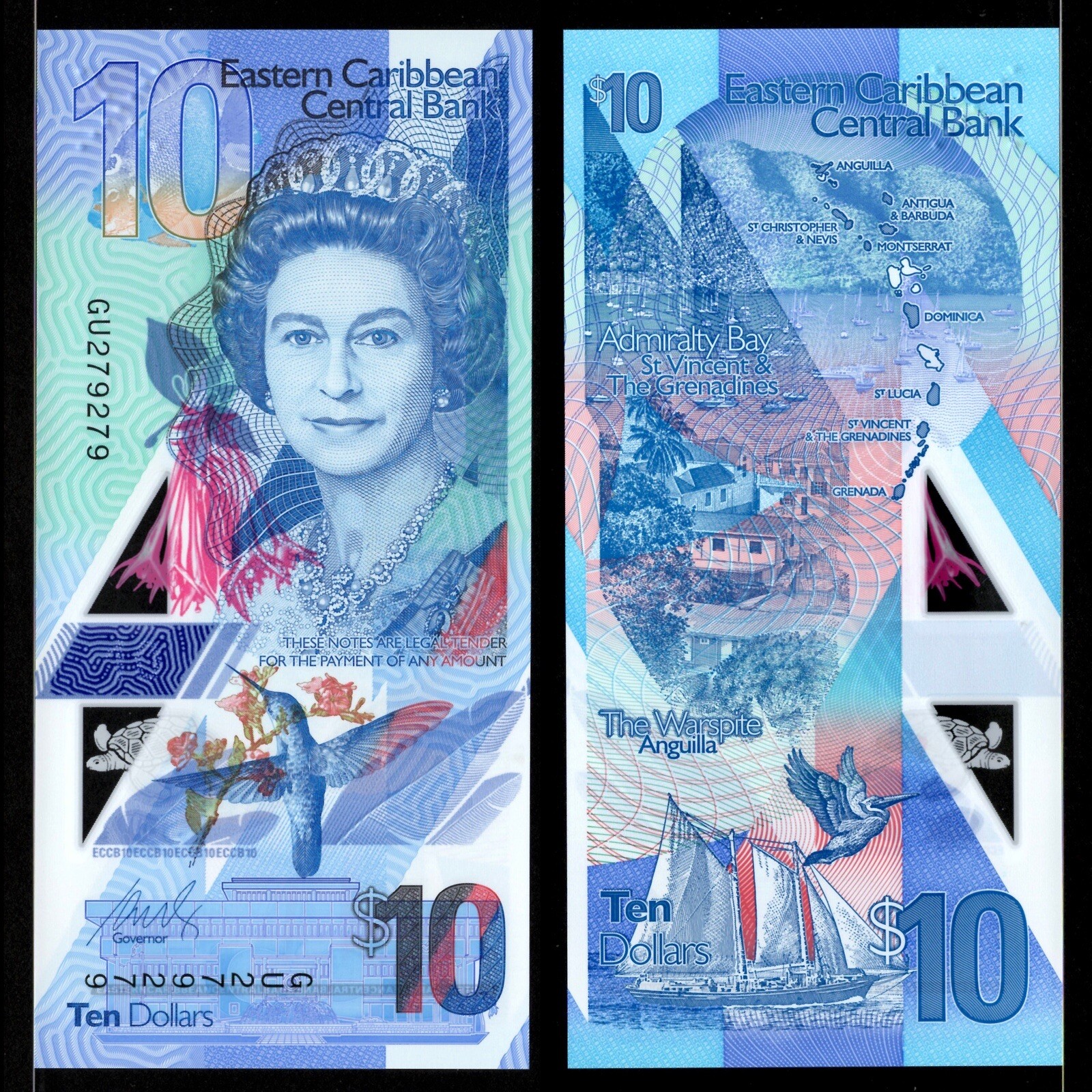 East Caribbean 3 Pcs SET 5, 10, 20 Dollars, 2019 P-New QE II Polymer UNC