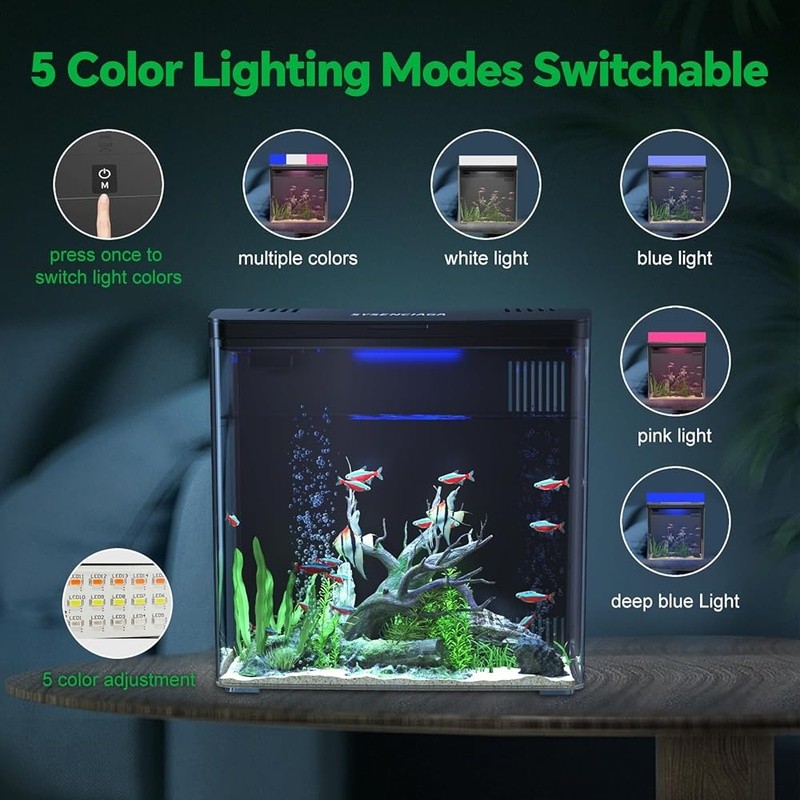 Complete Fish Tank Kit W/ LED Lights Self Cleaning Filtration System Betta Fish