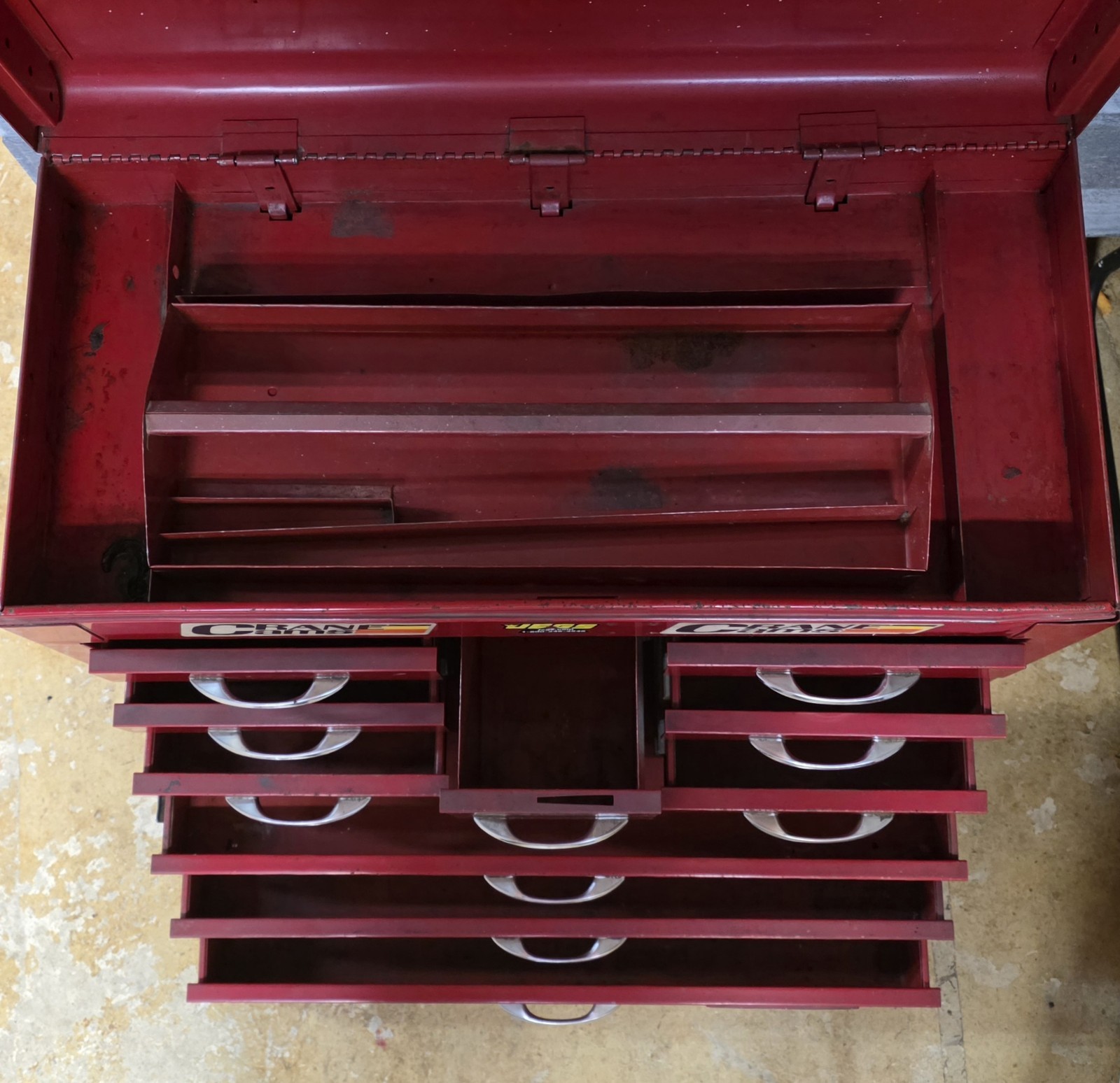 Proto Professional Vintage 10-Drawer Red 26" Top Box Chest USA NO LOCK/KEY 1970s