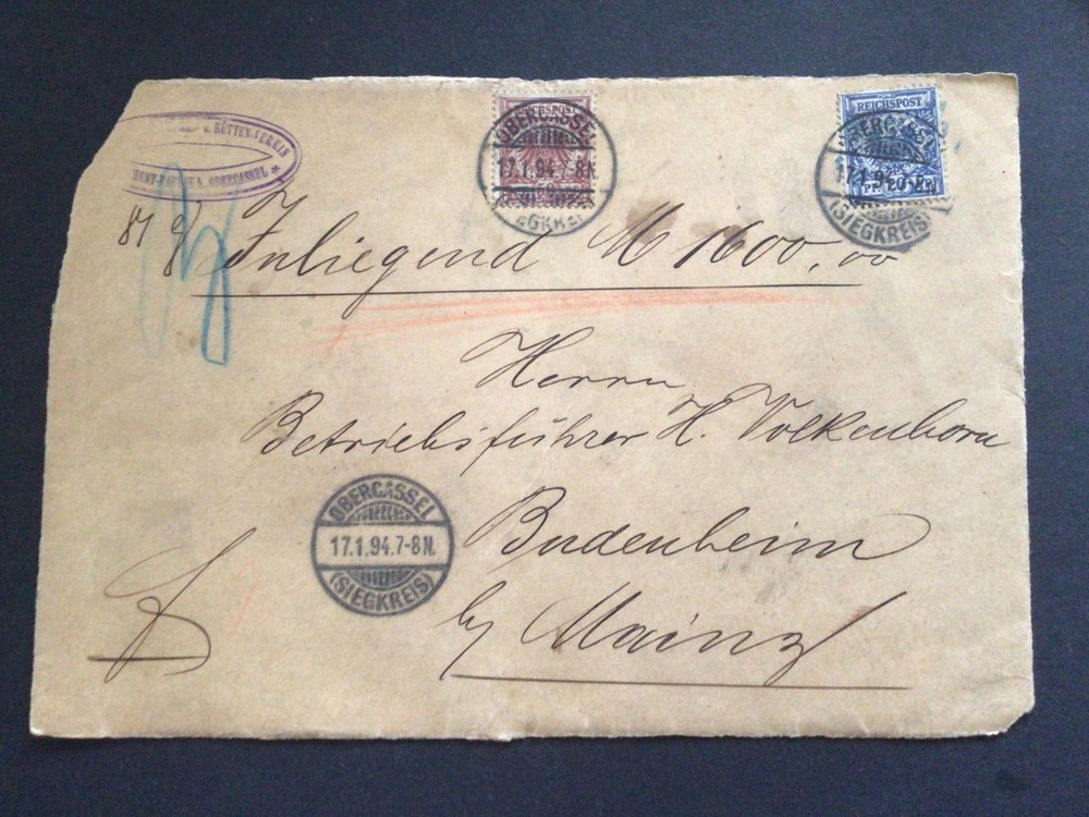 Old Germany Front only 1894  postal cover Ref 62993