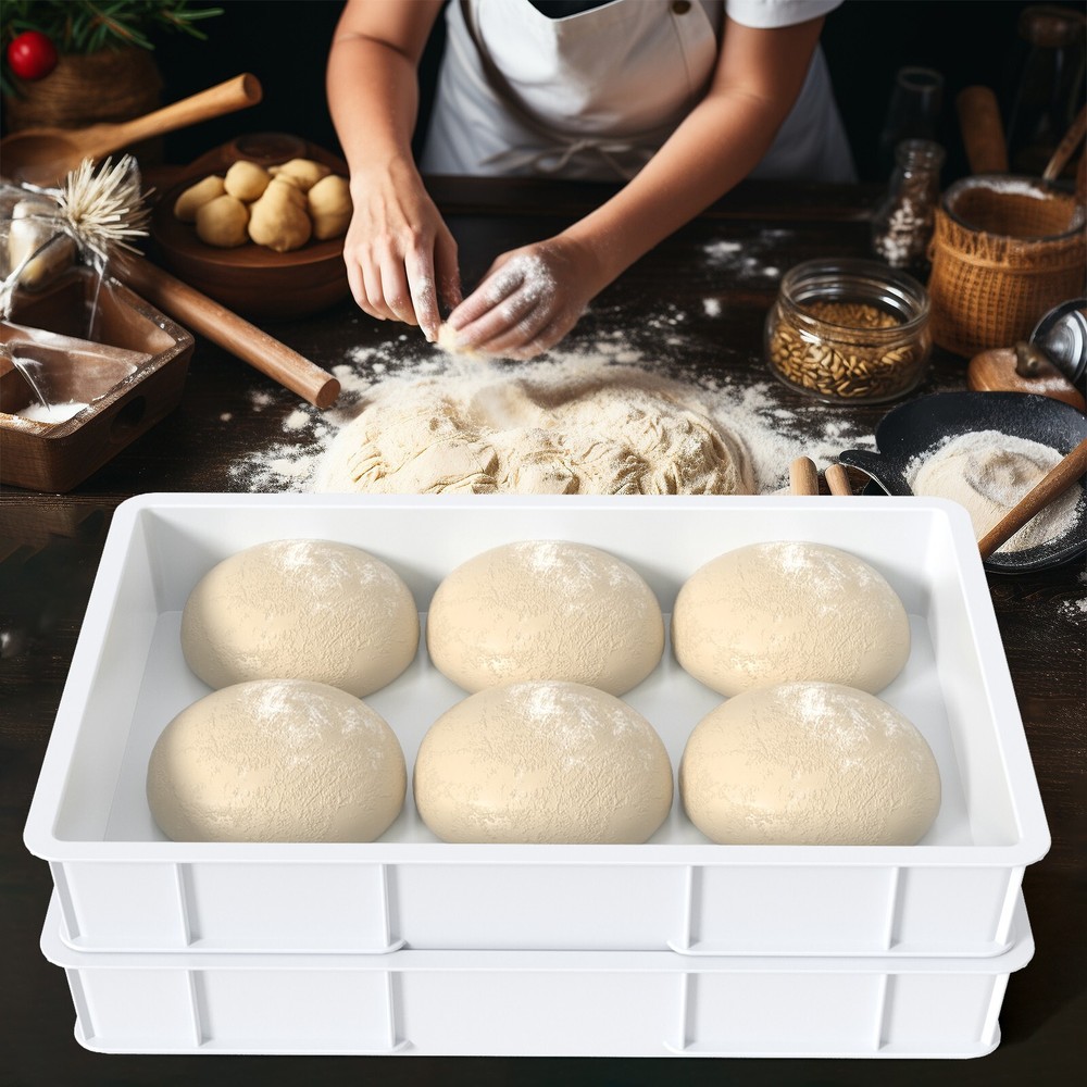 4Pack Plastic Commercial Stackable Pizza Dough Proofing Box Tray Container White