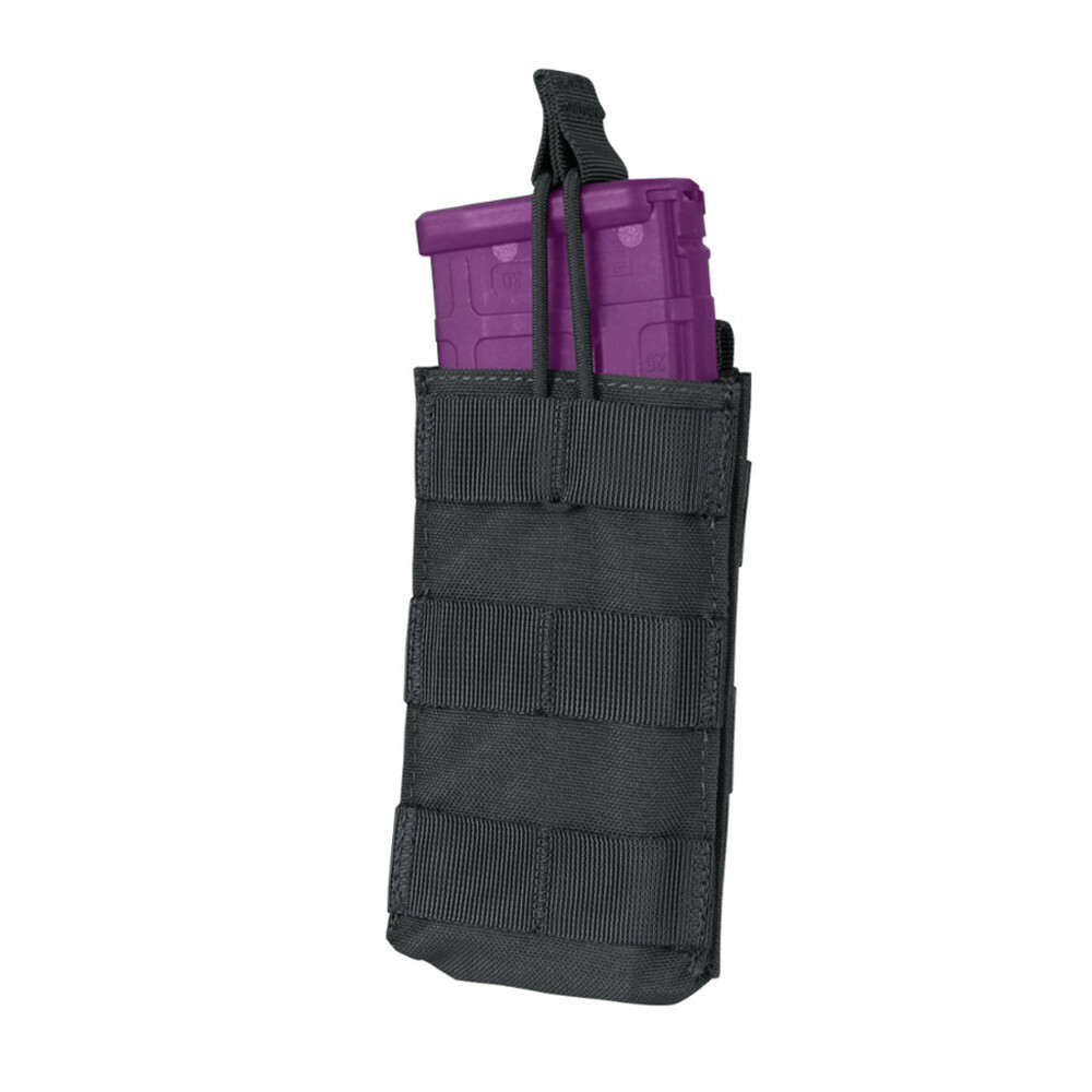 BLACK Single Modular MOLLE Open Top Pull Cord 5.56 Mag Pouch