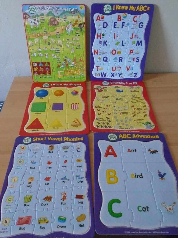 2006 LeapFrog SIX Tray Puzzles Learning Alphabet ABCs/Math
