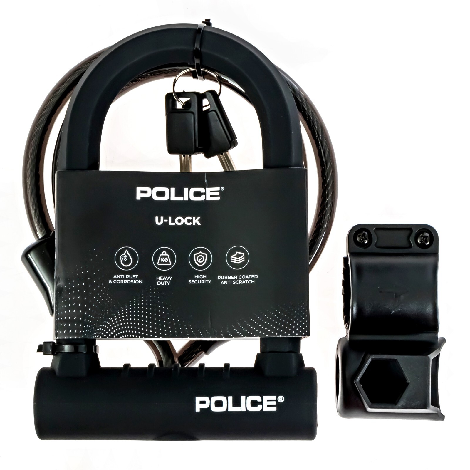 POLICE Bike U Lock With Cable Heavy Duty Bike Lock Scooter Lock with Keys