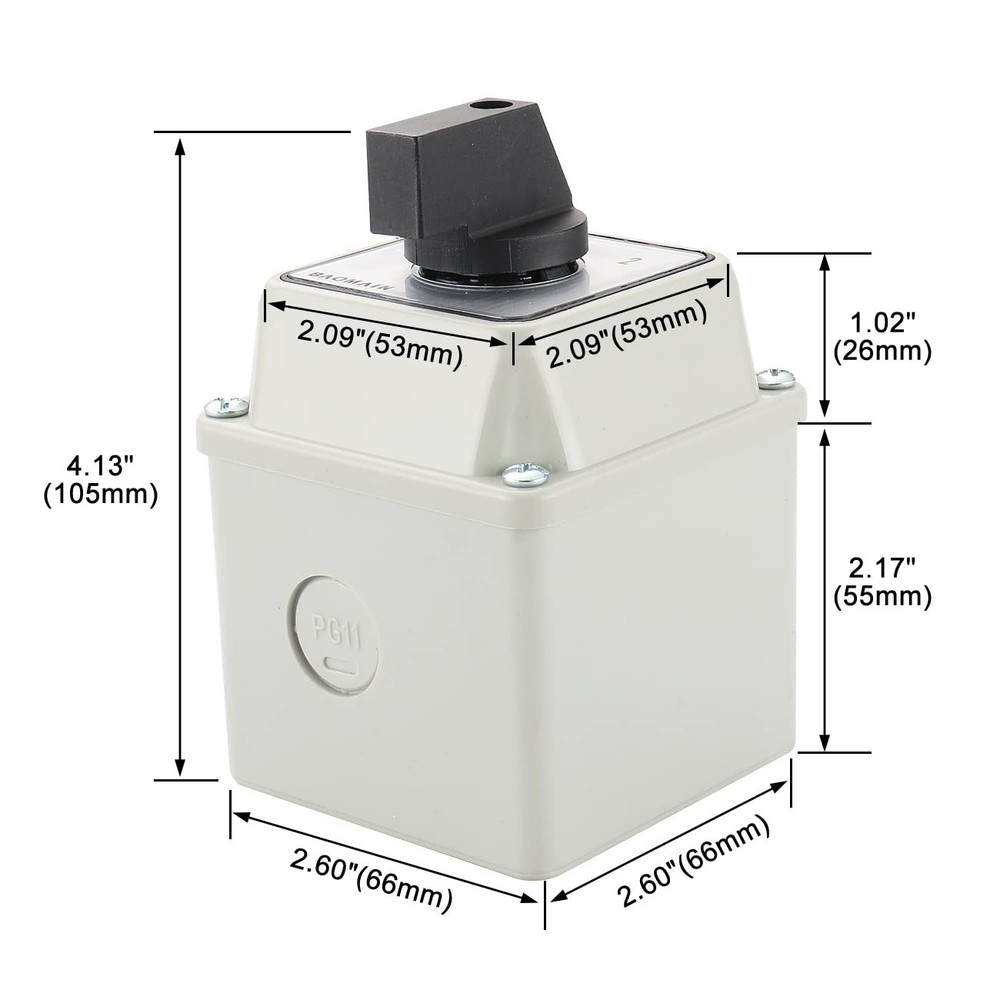 Universal Rotary Changeover Switch 660V 20A 3-Position 2-Phase Plastic