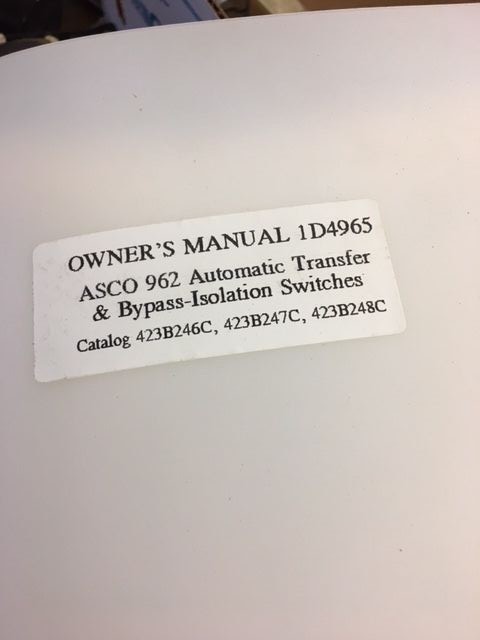 Automatic Switch Co, ASCO, Transfer Switch, Isolation Switch PARTS 423B248C