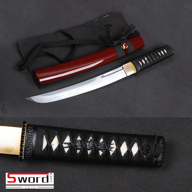 Self-defense Samurai Tanto Knife Carbon Steel Japanese Sword Dark Red Scabbard