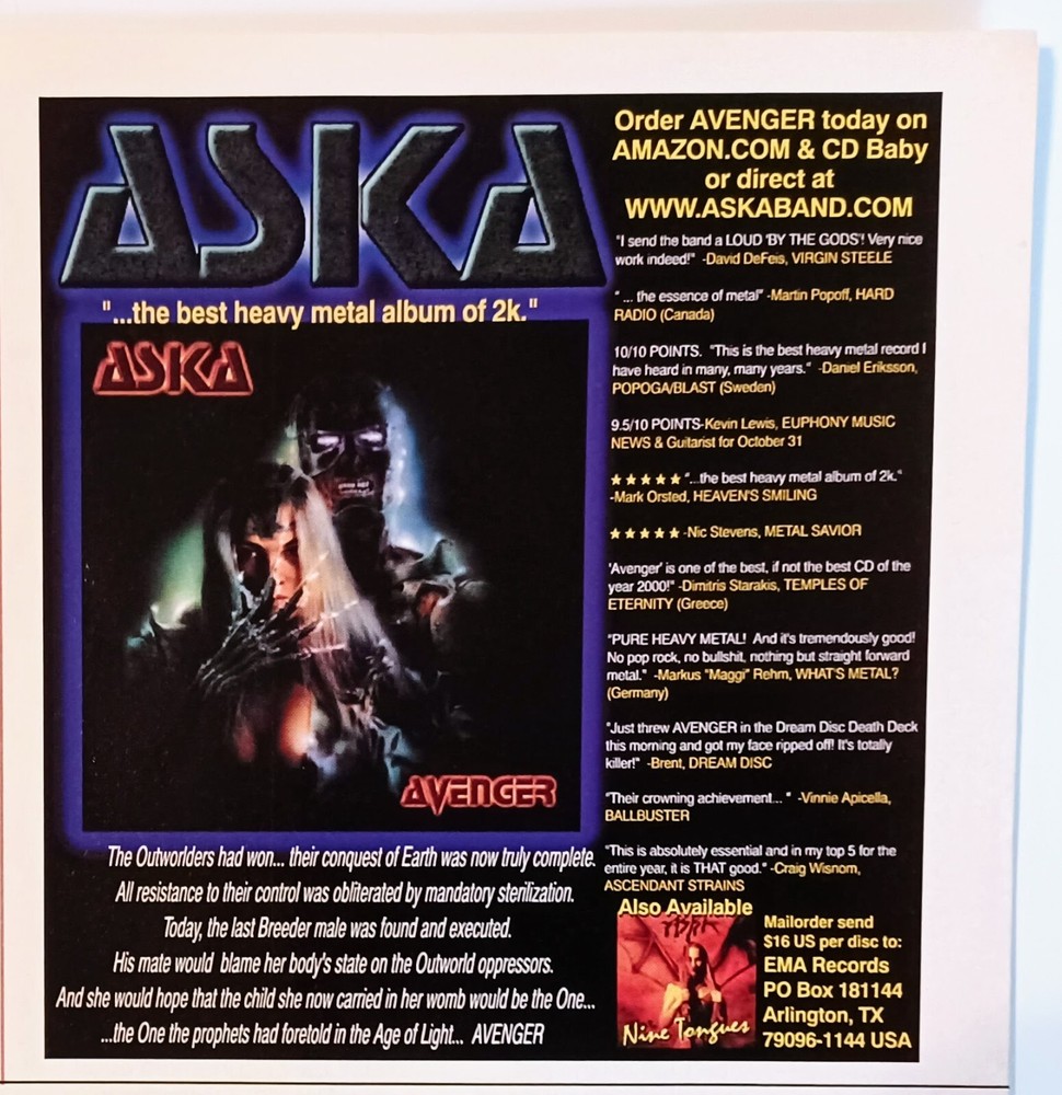 ASKA BAND~AVENGER~ORIG 2000 ALBUM PROMO POSTER~PRINT AD ADVERT PINUP CLIPPING