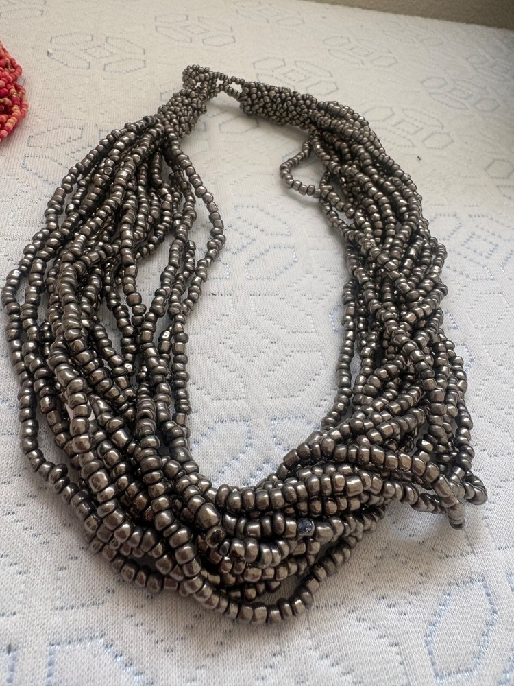 silver multistranded sead bead vintage necklace