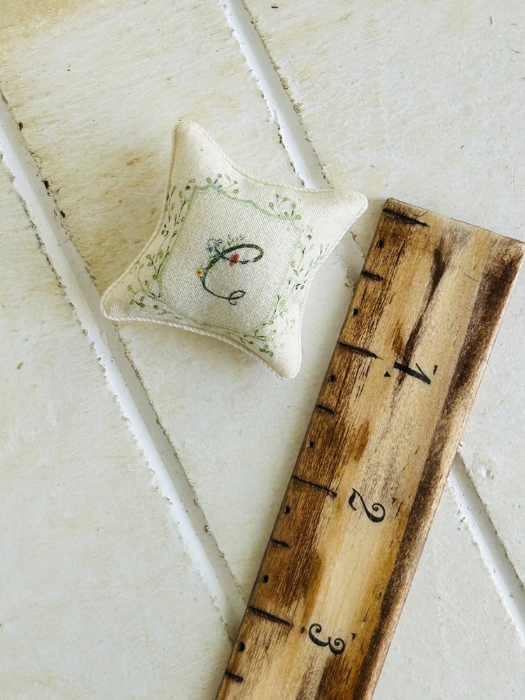 Miniature 1:12 Scale Floral Monogram Pillow