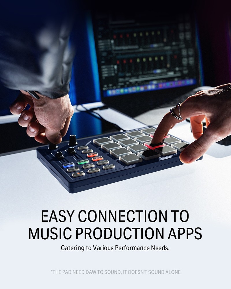 16 Pad MIDI Beat Maker Donner STARRYPAD 2 Assignable Fader Knobs Blue