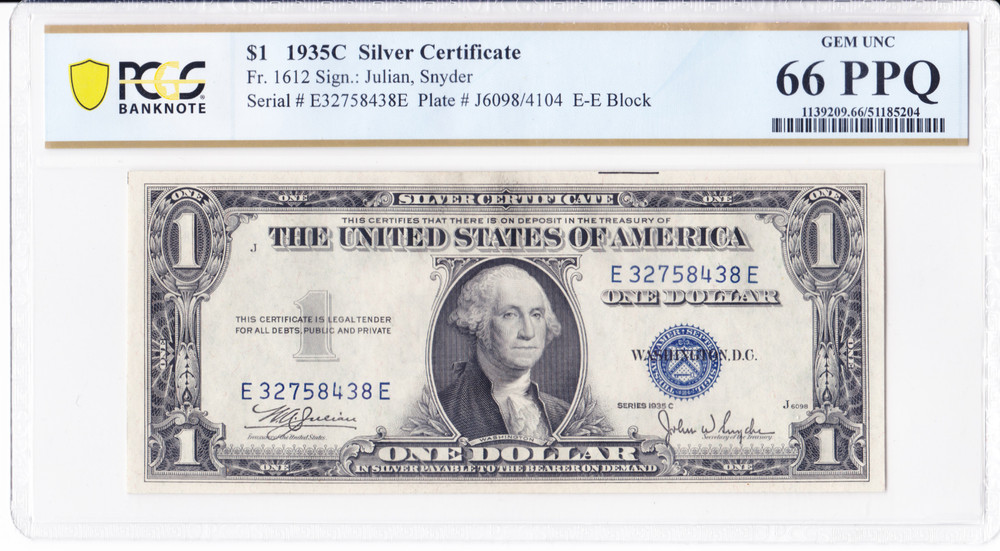 1935C $1 Silver Certificate Fr. 1612 PCGS 66 PPQ Sequential Pair (E32758438-9E)