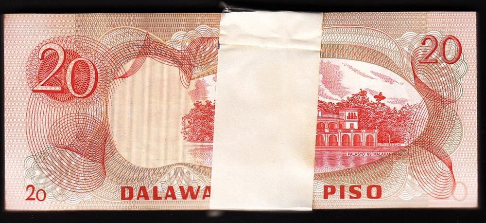 Philippines 20 Piso 1978, UNC, BUNDLE, Pack 100 PCS, Consecutive, P-162c, Sgn 10