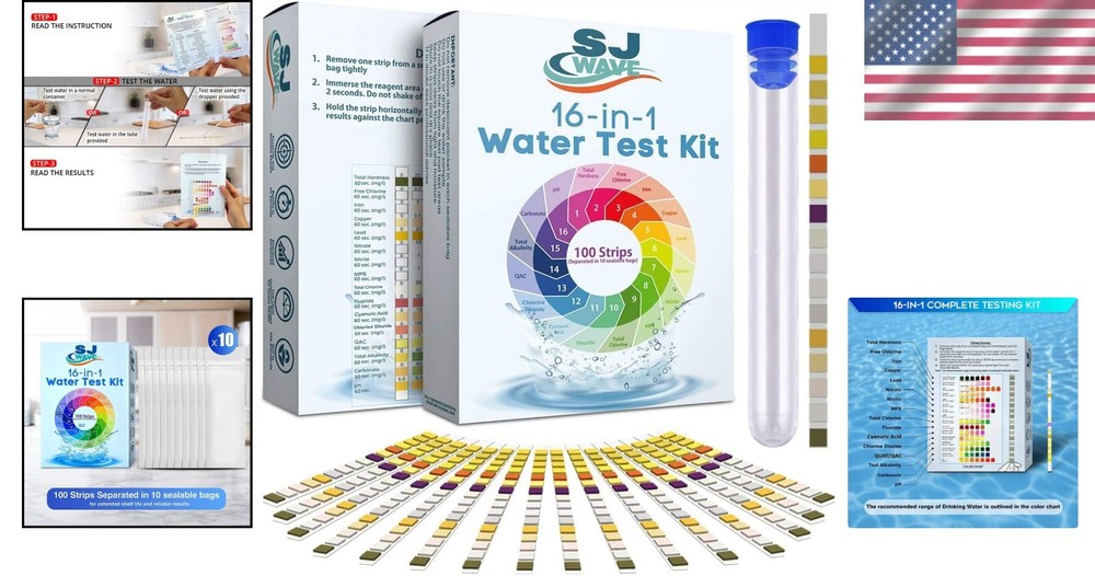 Comprehensive Water Quality Test Kit with 100 Strips for Pools, Aquariums & More