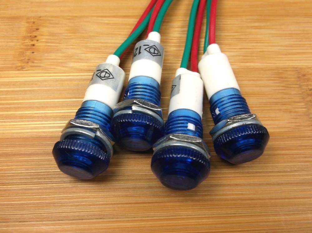 4 BBT 12 VDC Waterproof Blue LED Low-Profile Indicator Lights