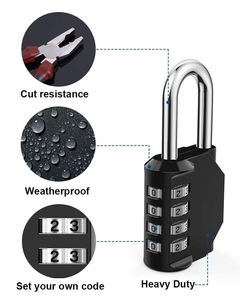 Combo Lock for Lockers, 4 Digit Combination Padlock, 2 Pack Pad Locks with Cod