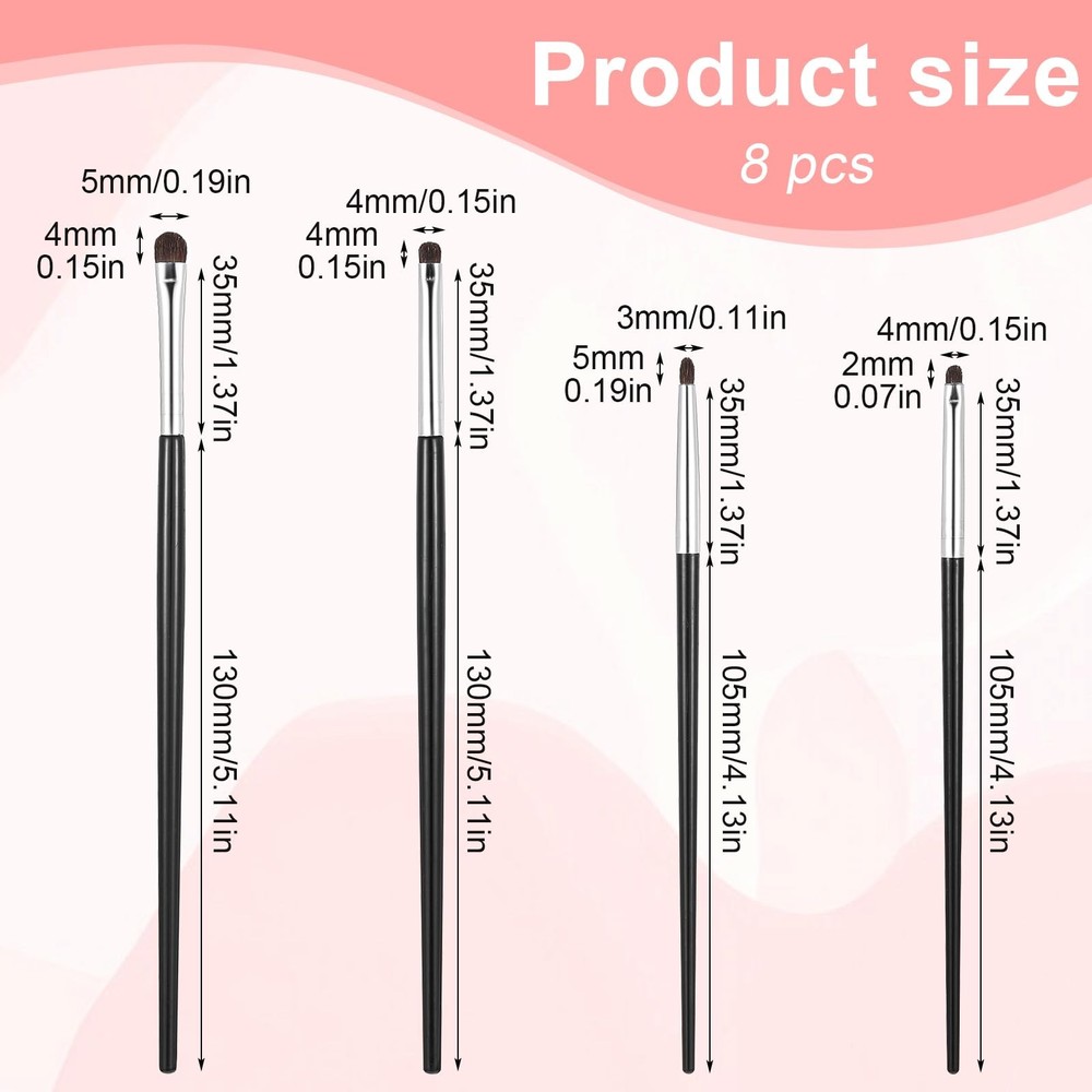 8 PCS Small Eyeshadow Brush, Concealer Brush Ultra Thin Precision Fine black