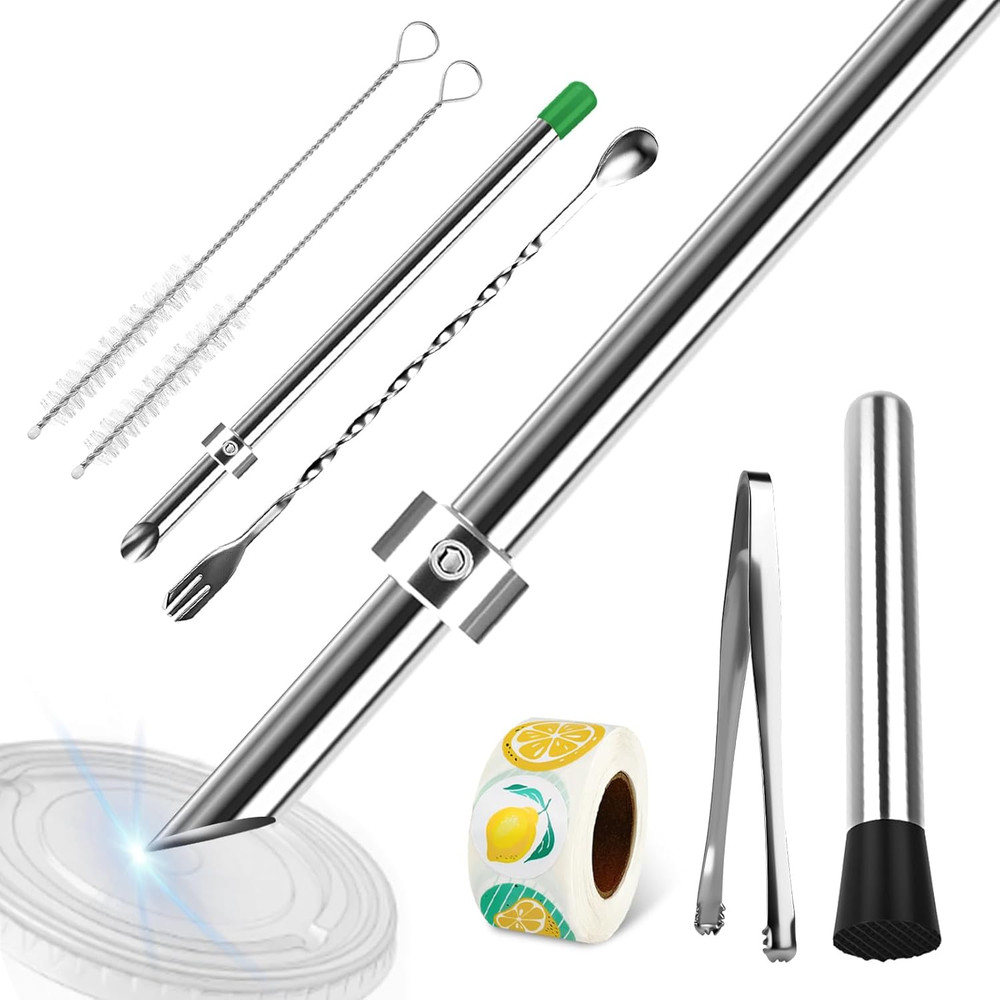 8-Piece Lemonade Muddler and Straw Puncher Set with Accessories