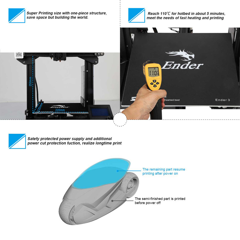 Creality Ender 3 3D Printer Fully Open Source with Resume Printing 220x220x250mm