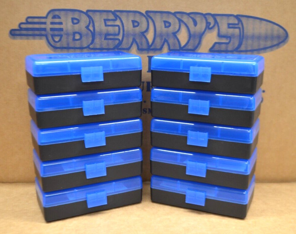 9mm / .380 10 x 50 ROUND PLASTIC AMMO BOXES (BLUE / BLACK)