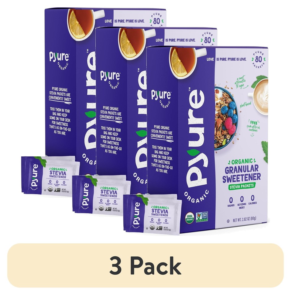 (3 pack) Pyure Organic Stevia Granular Sweetener Packets, 80 count, 2.82 oz