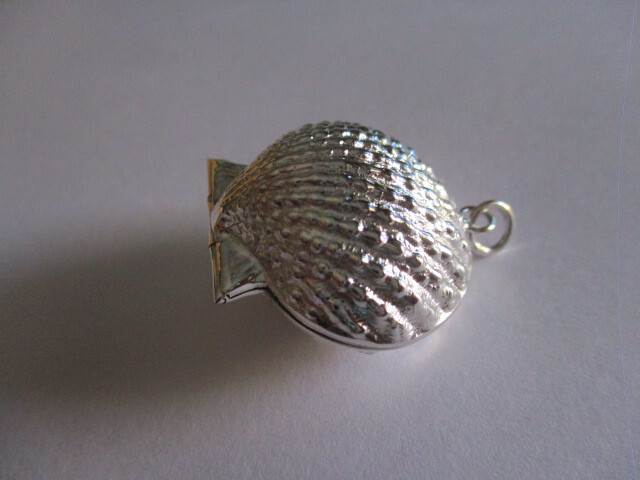 Gorgeous sterling silver pill box pendant shell style engraved both side