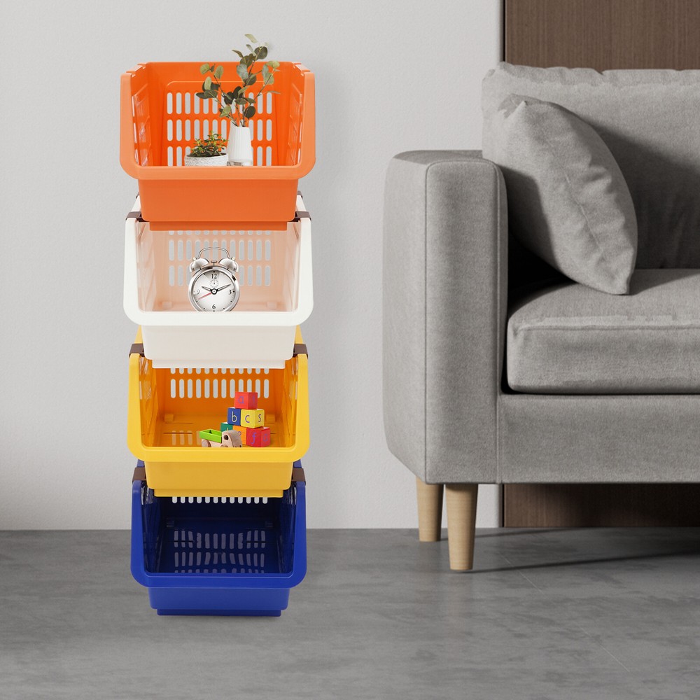4 Pcs Versatile Stacking Storage Baskets Rectangular Stackable Storage Bins