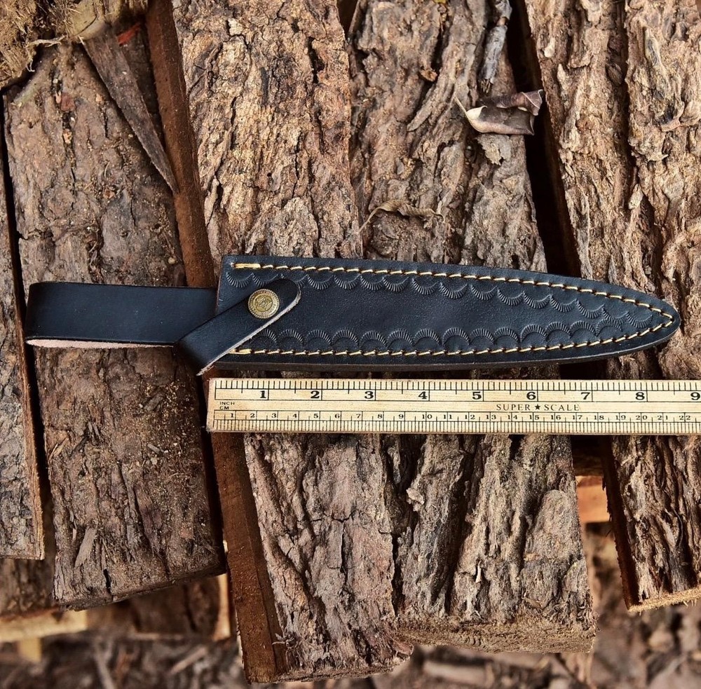 Handmade Black Leather Sheath For Knife Double Edge Dagger Fixed Blade Case