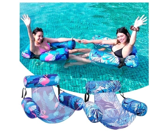 Tropical Pool Float Lounger Blue Palm Leaf Design 2-Pack Inflatable Water