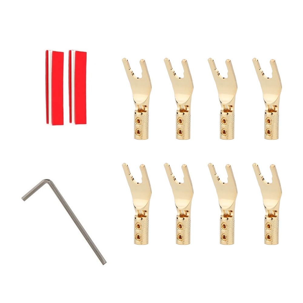 8pcs Y Spade Plug Speaker Cable Connector Adapter HIFI Audio Amplifier Fork