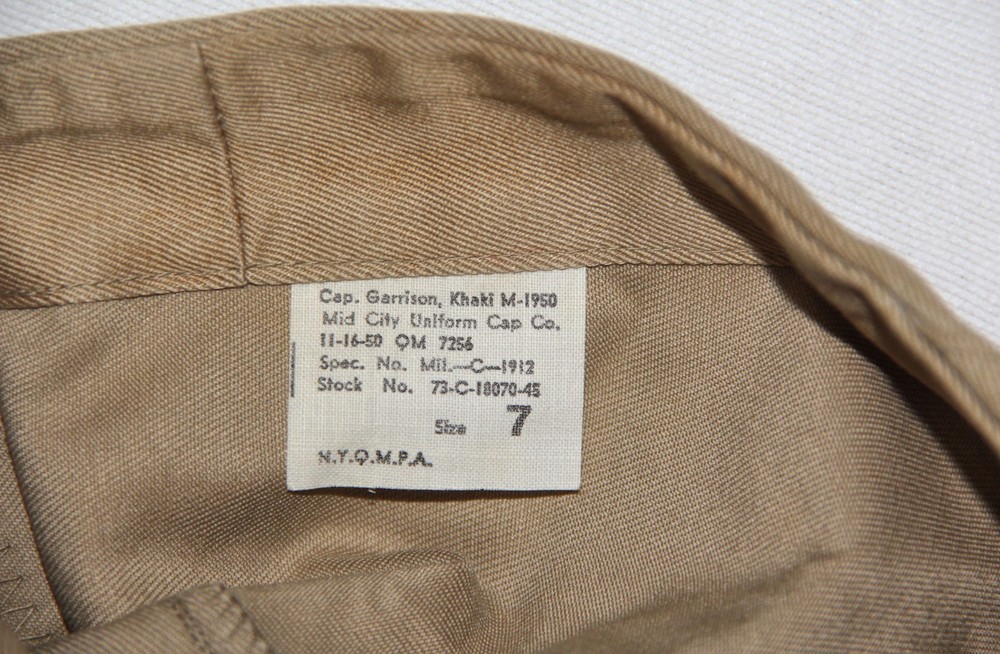 ORIGINAL KOREAN WAR 1950 DATED KHAKI COTTON GARRISON CAP
