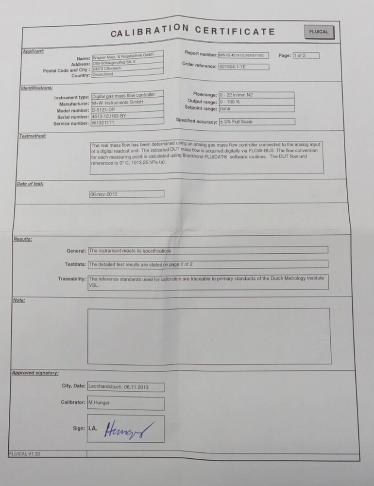 M+W Instruments D-5121-DP Digital Gas Mass Flow Controller