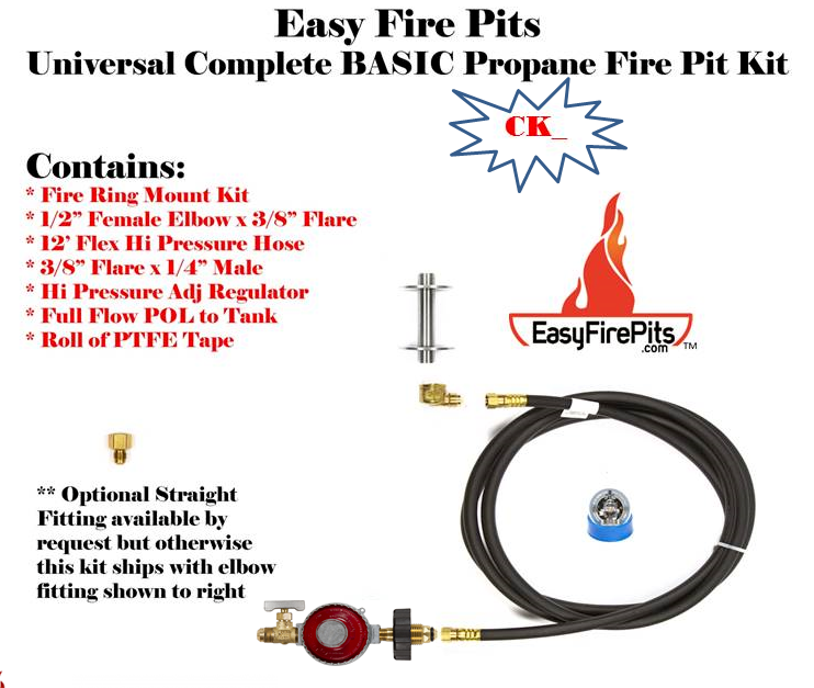 Easy DIY Complete Basic LP Gas Fire Pit Kit & Lifetime Warr 316 Stainless Burner