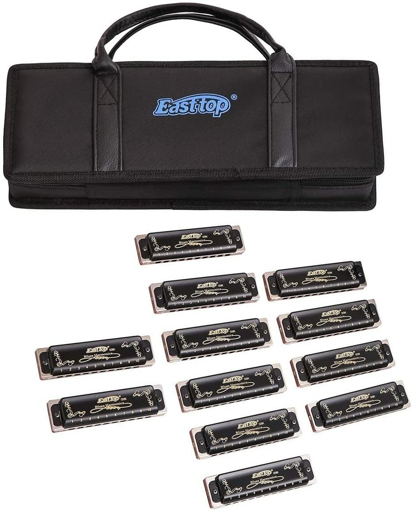EASTTOP Harmonica Set 12Pack Diatonic Blue 10Hole Harmonica Set Party Lover Gift