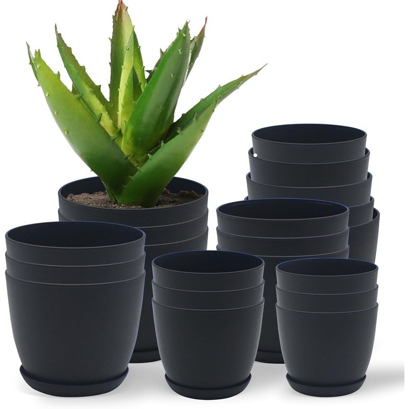 Stackable Plant Pots W/ Drainage Durable Plastic Planters Indoor Outdoor Use