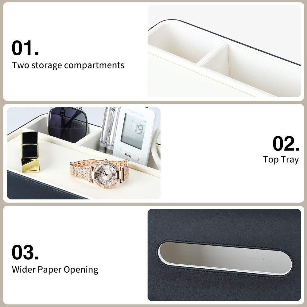 Kingfom Pu Leather Tissue Cover Rectangular Storage Organizer Tray