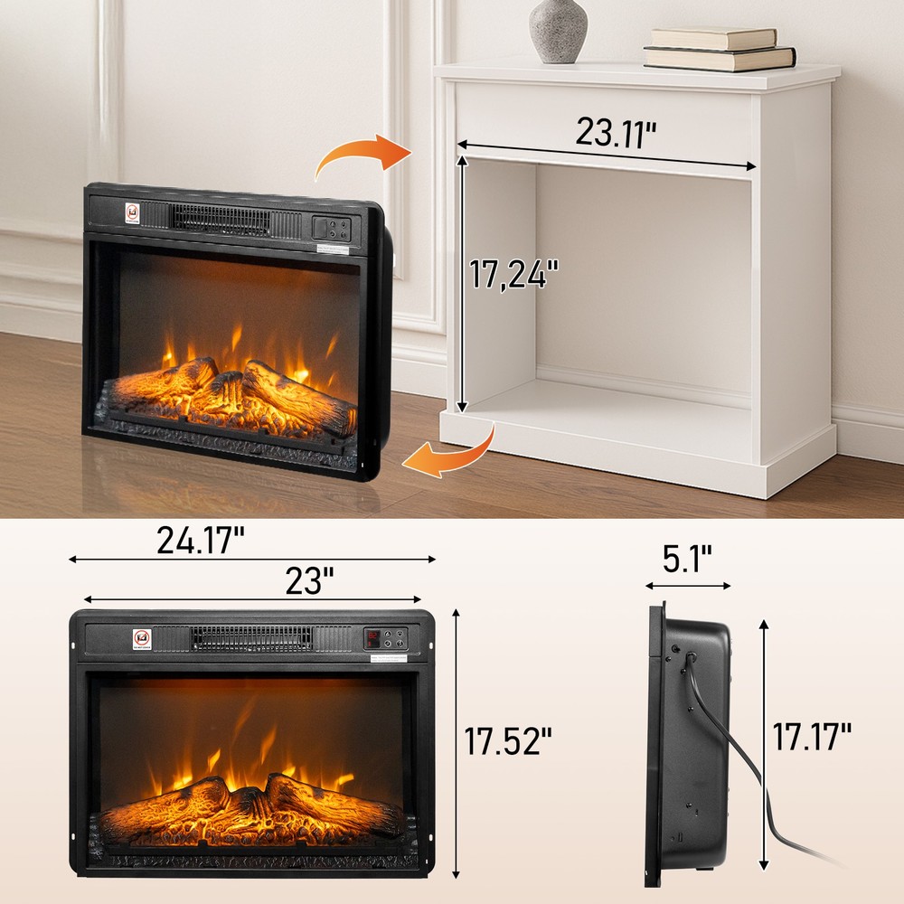 23 Inch Electric Fireplace Space Heater Insert 6 Colors Simulation Flame Remote