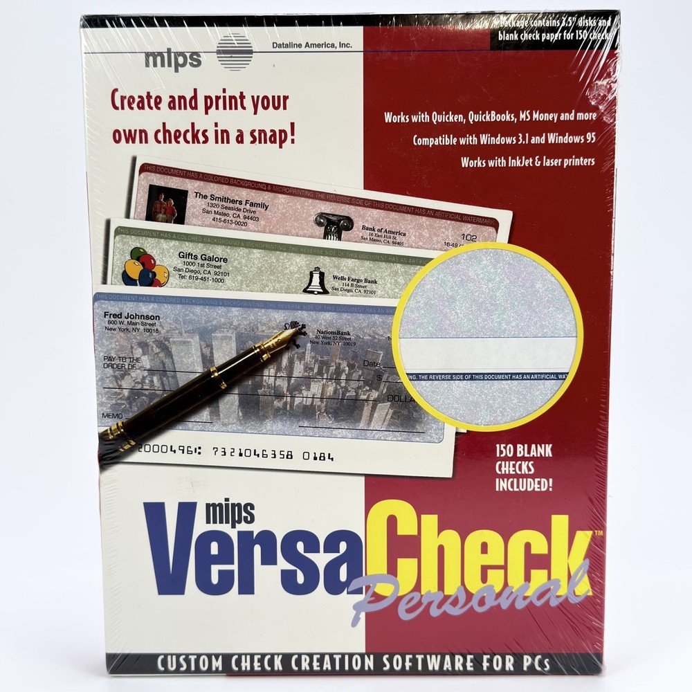 Mips Versa Check Personal Custom Check Creation Software 3.5" Floppy w/150 Blank