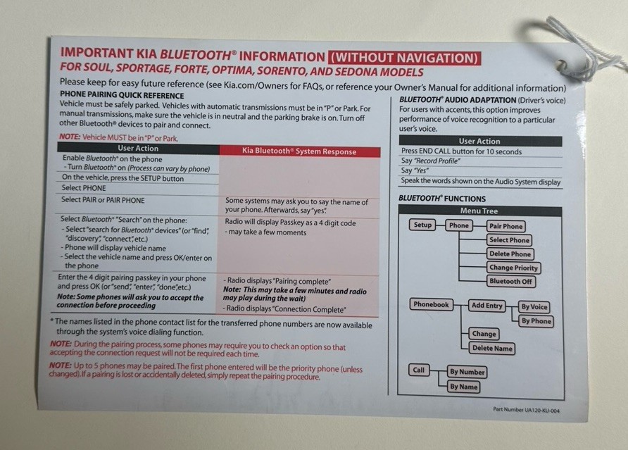2012 Kia Optima Owner’s Manual Set W/ Case