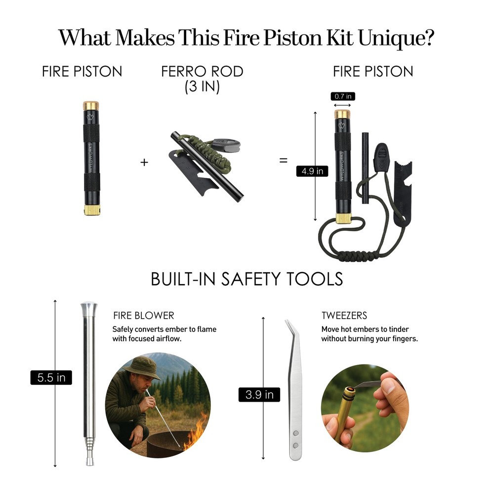 Fire Piston - Ferro Rod - 2 in 1 - Fire Piston Fire Starter Kit - Fire Starte...