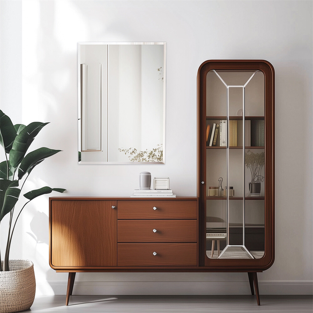 Rectangle Frameless Beveled Mirror for Bathroom Vanity Entryway Home Wall Decor