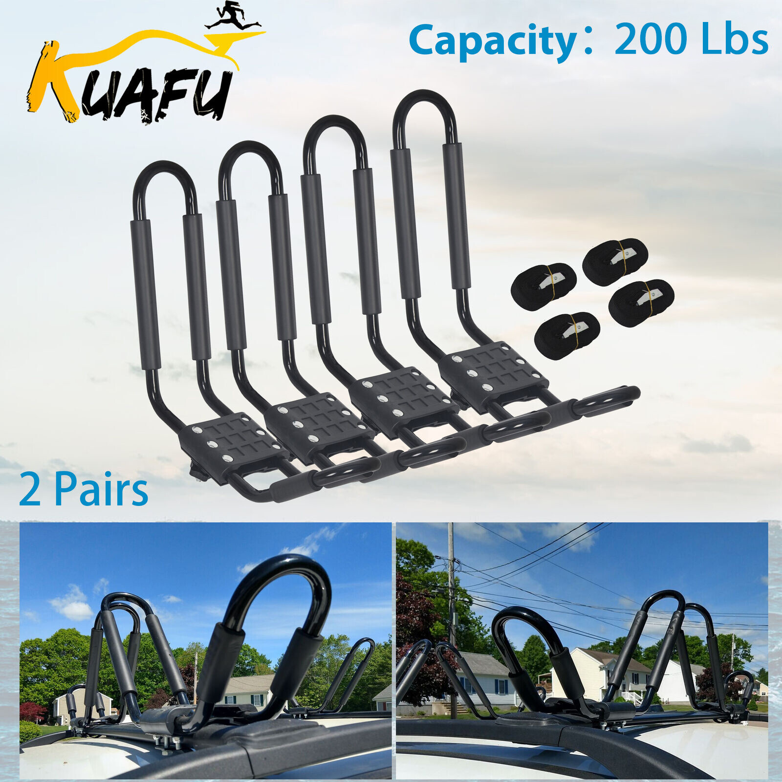KUAFU Kayak Roof Rack 2 Pairs Soft Roof Carrier For kayak Surf Board Car SUV