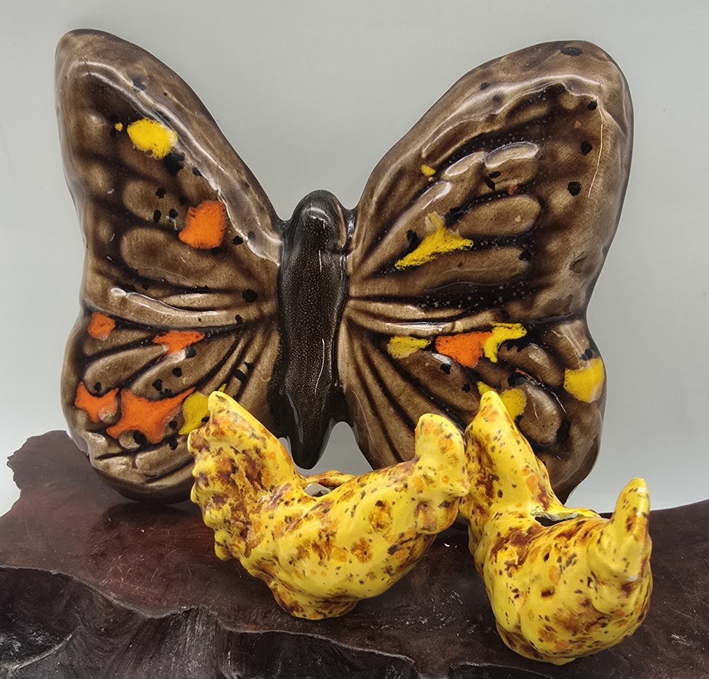 Large Drip Glaze Butterfly Ceramic Macrame Bead & Chicken Beads 70s Spring
