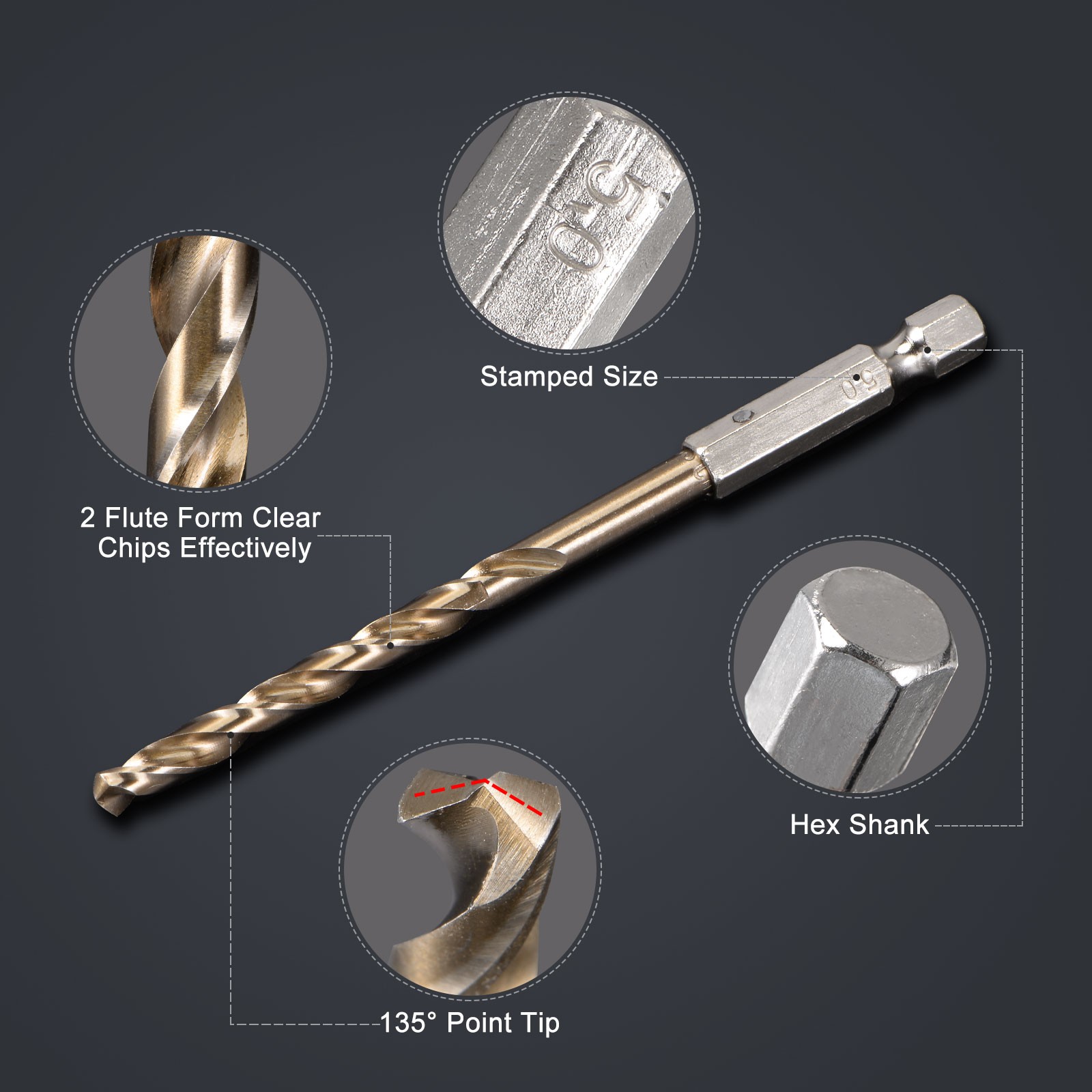 12pack Cobalt Drill Bit Set 12 Sizes M35 Twist Drills for Metal Hex Shank Bits