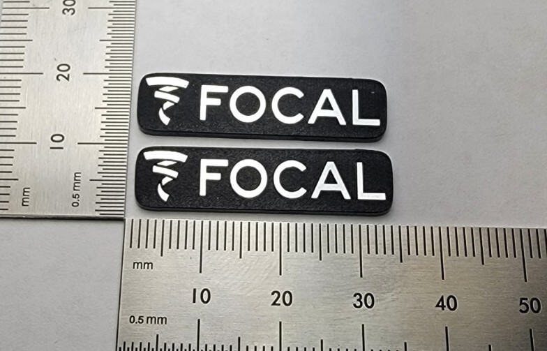 Focal Speaker Badge Emblem Logo Custom Made Brushed Silver Pair